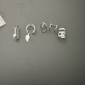 Silver Ear Cuff Set with Leaf and Star Charms